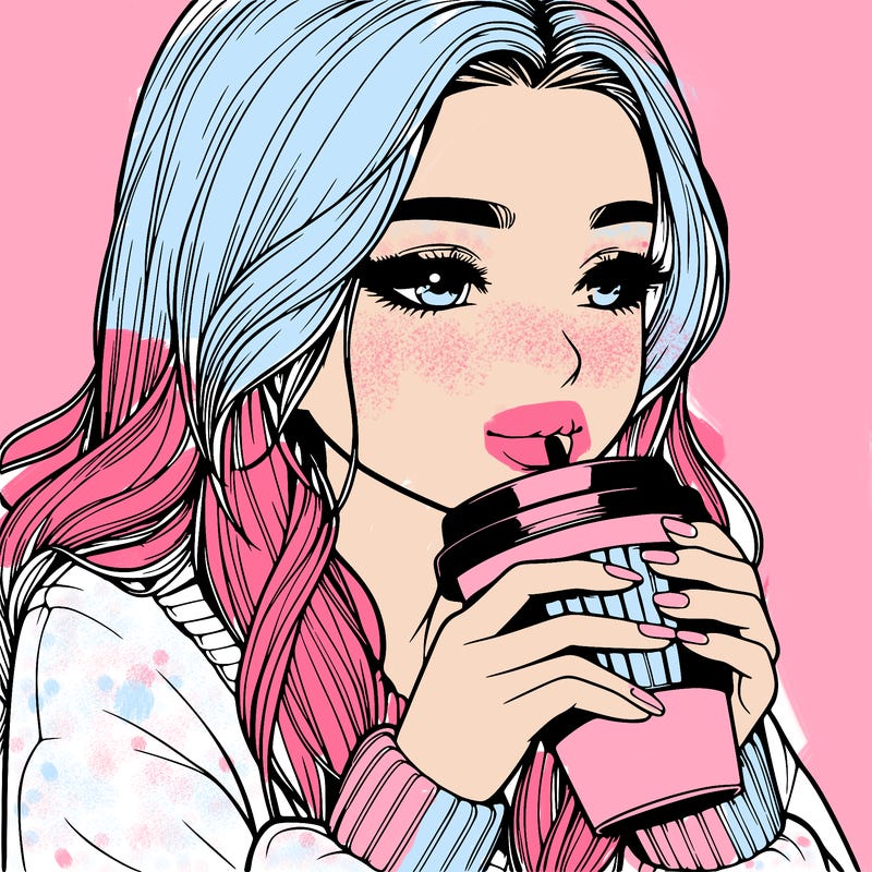 realistic girl drinking coffee