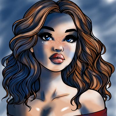 realistic girl with wavy hair and lips