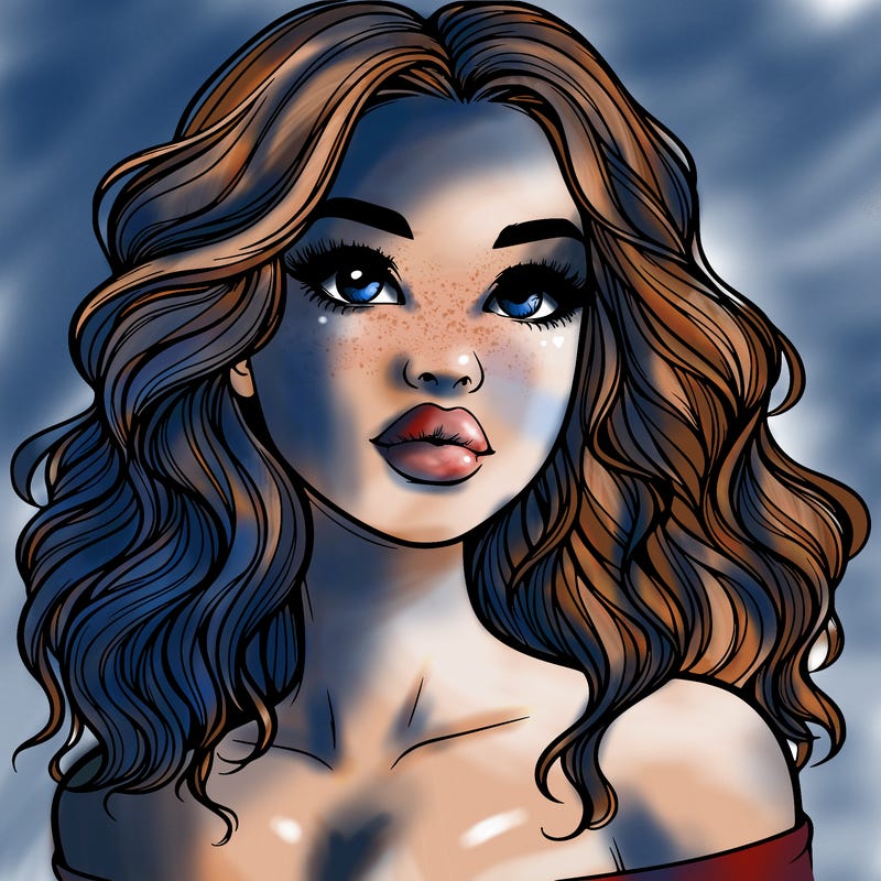 realistic girl with wavy hair and lips