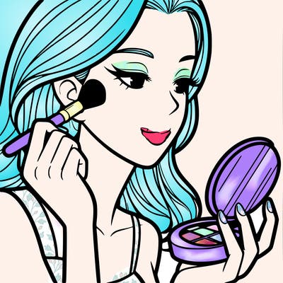 little girl putting on makeup