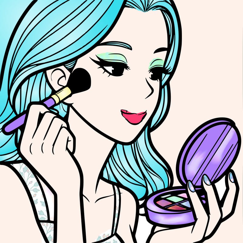 little girl putting on makeup