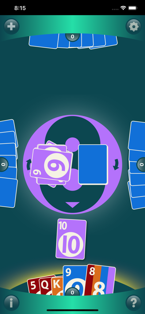 Crazy 8s+ - Screenshot di gioco di Crazy 8s plus che mostra una partita di carte contro avversari robotici