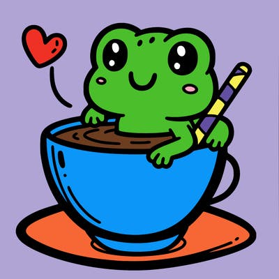 cute frog in a tea cup