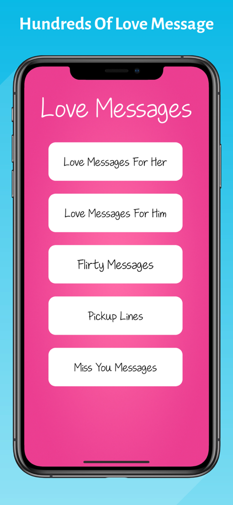 Love Text Messages and Quotes - Screenshot of Love Text Messages and Quotes app main menu showing romantic and flirty text categories