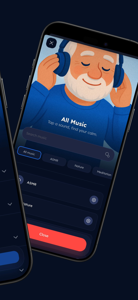 Calmora - Mindfulness - Calmora app music library screen showing sound categories