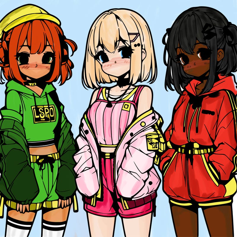 anime girls in streetwear outfits