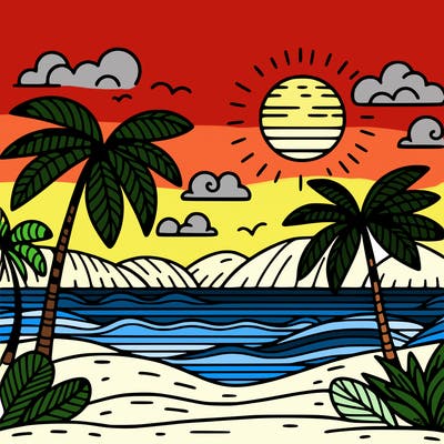 ocean with palm trees