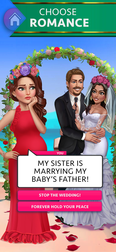 My Story: Choose Your Own Path - Una elección dramática en el juego My Story entre detener una boda o mantener la paz durante la traición de una hermana