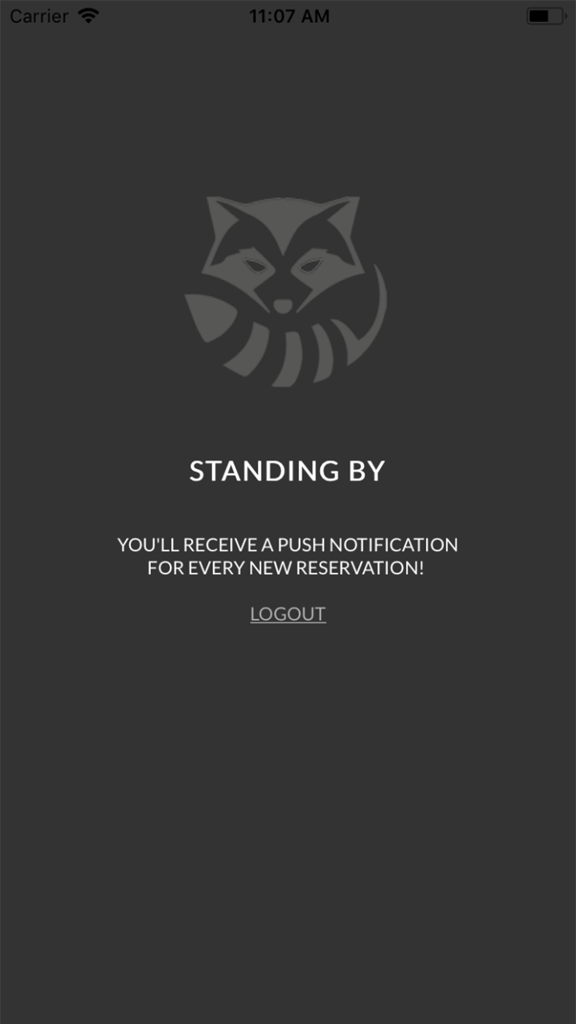 RoomRaccoon - RoomRaccoon app screen showing standing by status for new reservation push notifications