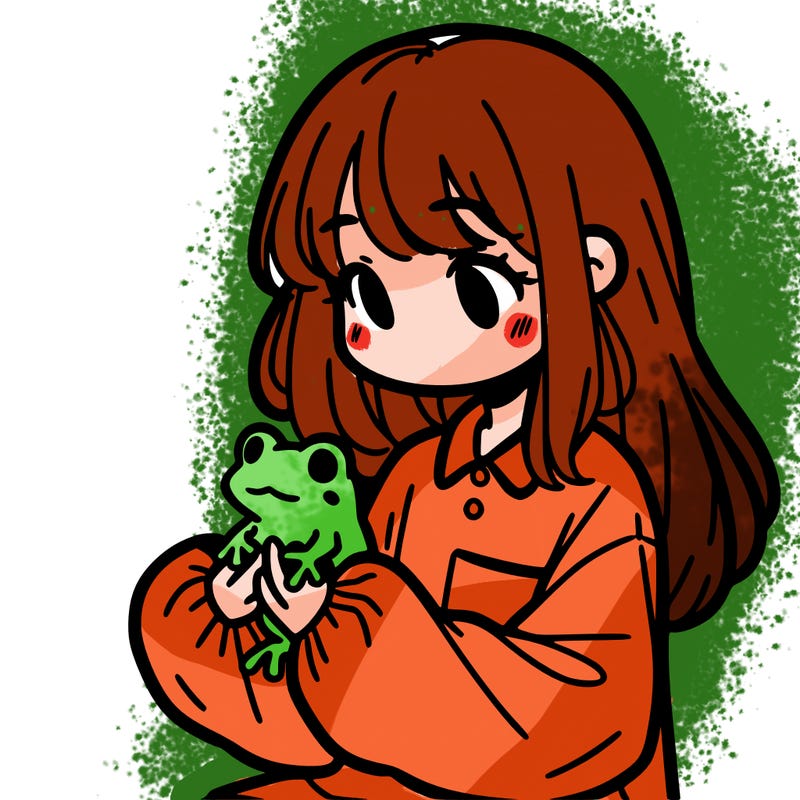 girl with long hair and a oversized shirt. and she is holding a frog