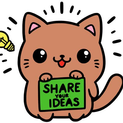 a cute cat saying share your ideas