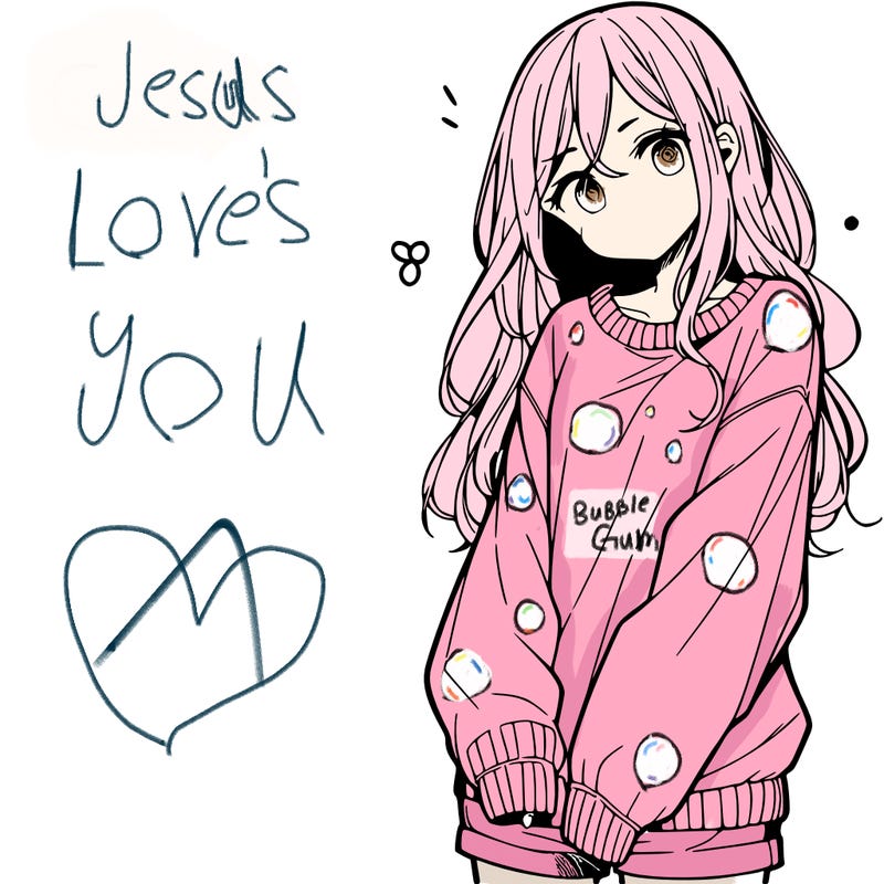 manga teen girl  in a sweater and baggy pants