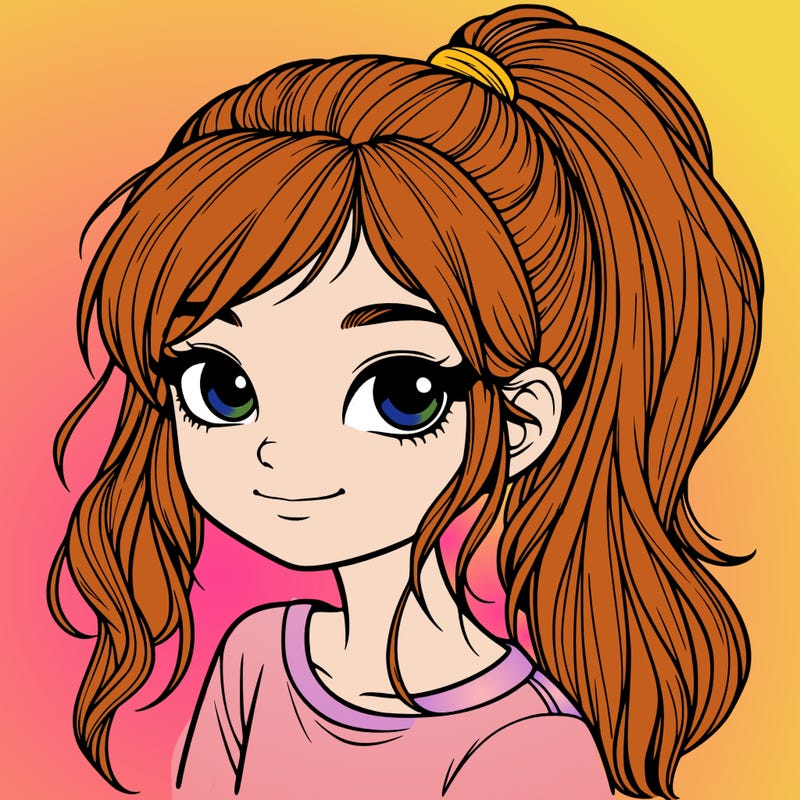 realistic girl with ponytail