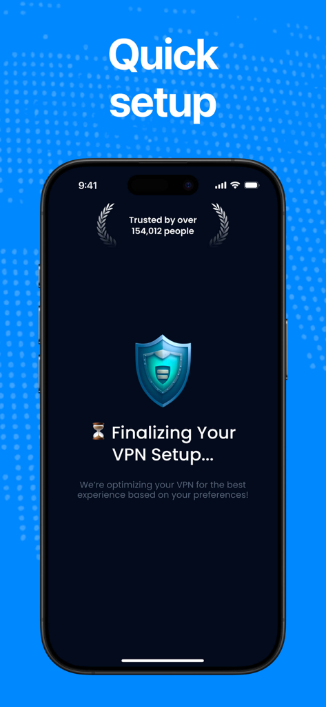 Tela de configuração rápida do aplicativo VPN Segura e Rápida