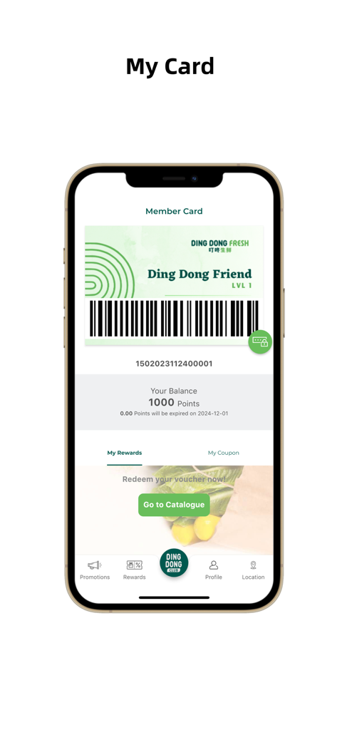 Ding Dong Fresh Club - Ding Dong Fresh Club デジタルロイヤルティカード、バーコードと特典ポイント残高付き