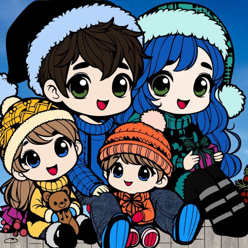 a cute family on christmas very realistic