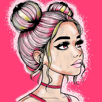 realistic girl with buns on the top of her head