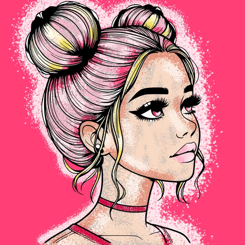 realistic girl with buns on the top of her head