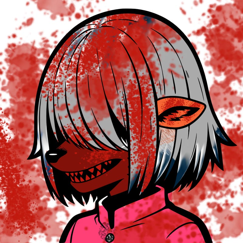 sharp teeth deer man with bob haircut