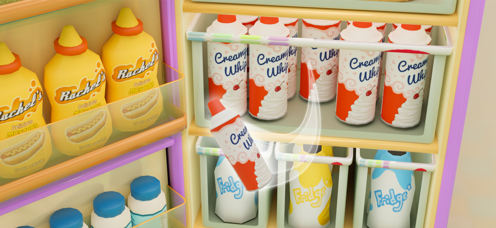 Organizando mostaza y crema batida en una nevera virtual