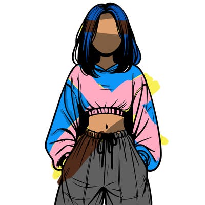 realistic girl faceless with baggy pants and a crop top