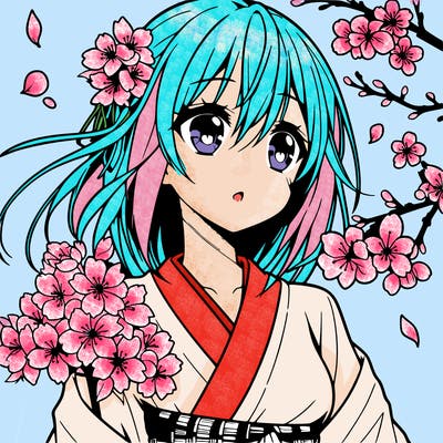 anime girl with cherry blossoms