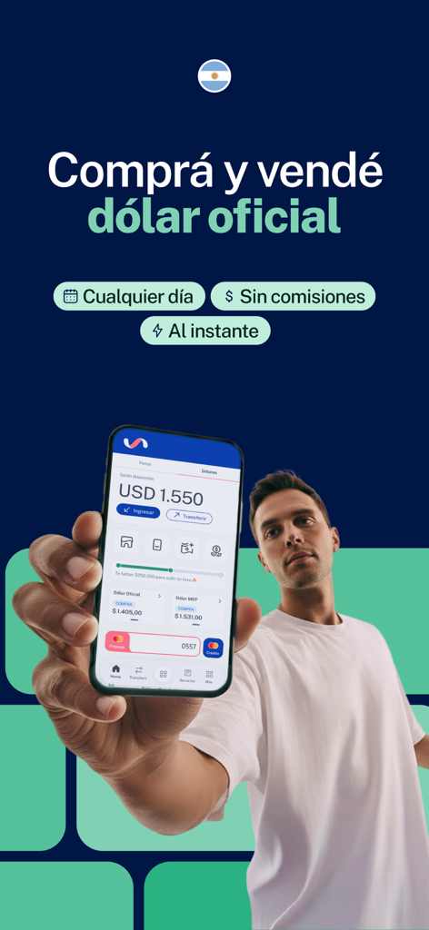 Ualá - Una persona sosteniendo un smartphone que muestra la interfaz de la aplicación Ualá para comprar y vender dólares oficiales en Argentina