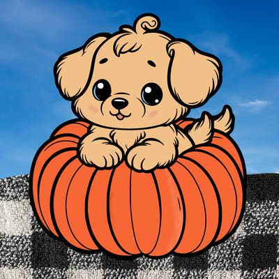 cute little puppy in a pumpkin