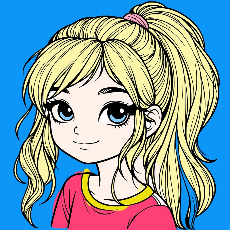 realistic girl with ponytail