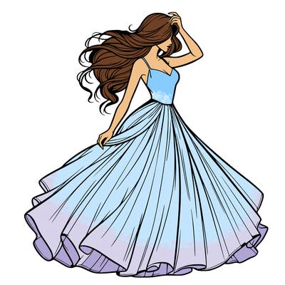 realistic woman with dress flowing in the wind