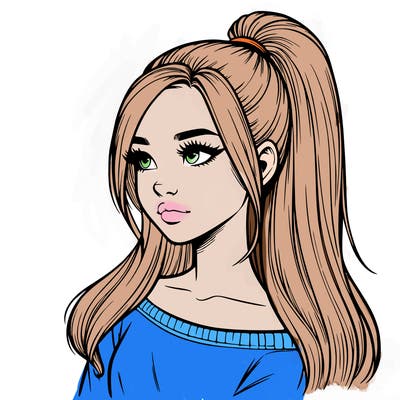realistic girl with a high ponytail