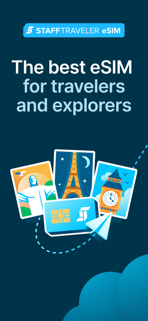 StaffTraveler eSIM - StaffTraveler eSIM promotional graphic for travelers and explorers featuring global landmarks