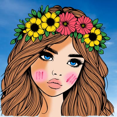 realistic girl with flowers crown