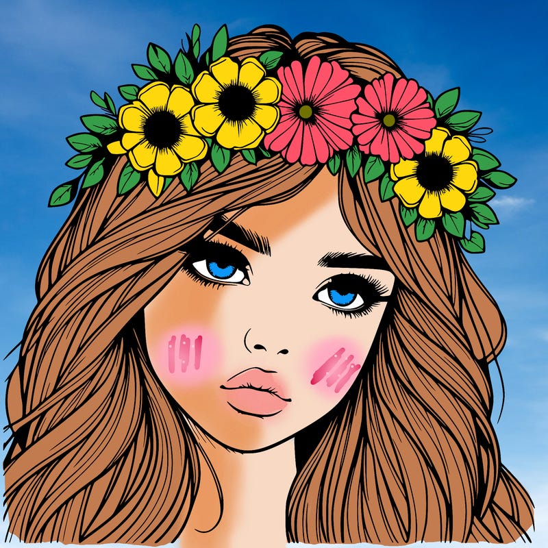 realistic girl with flowers crown