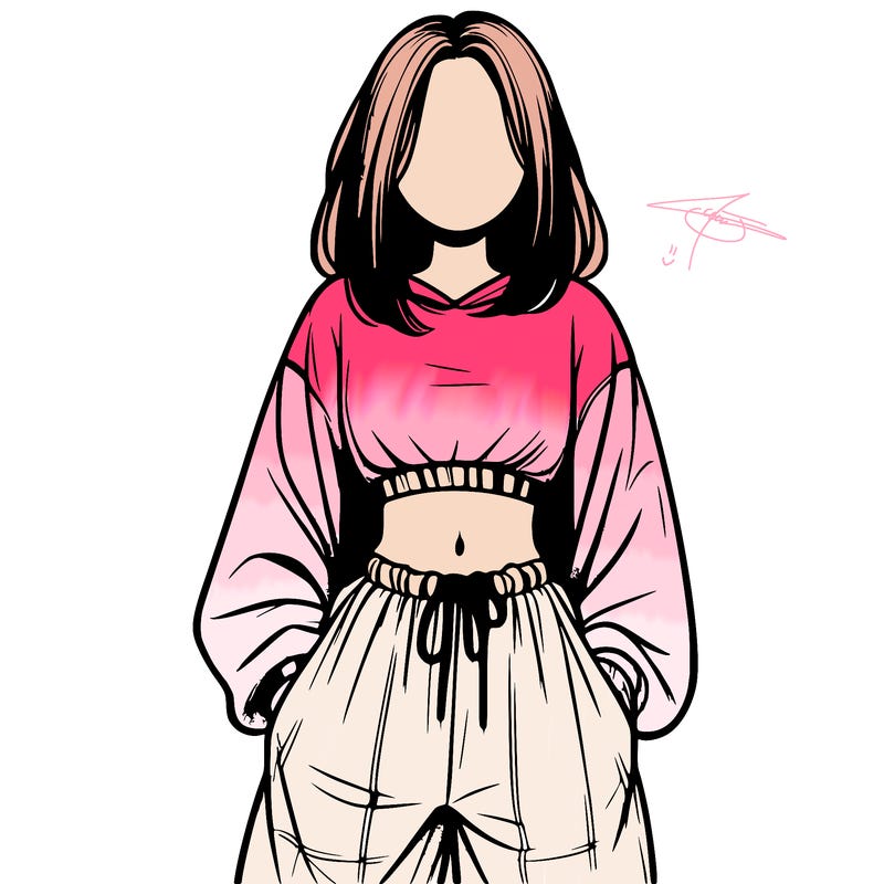 realistic girl faceless with baggy pants and a crop top
