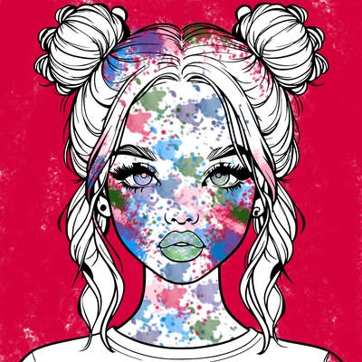 realistic girl with two buns in hair and lips