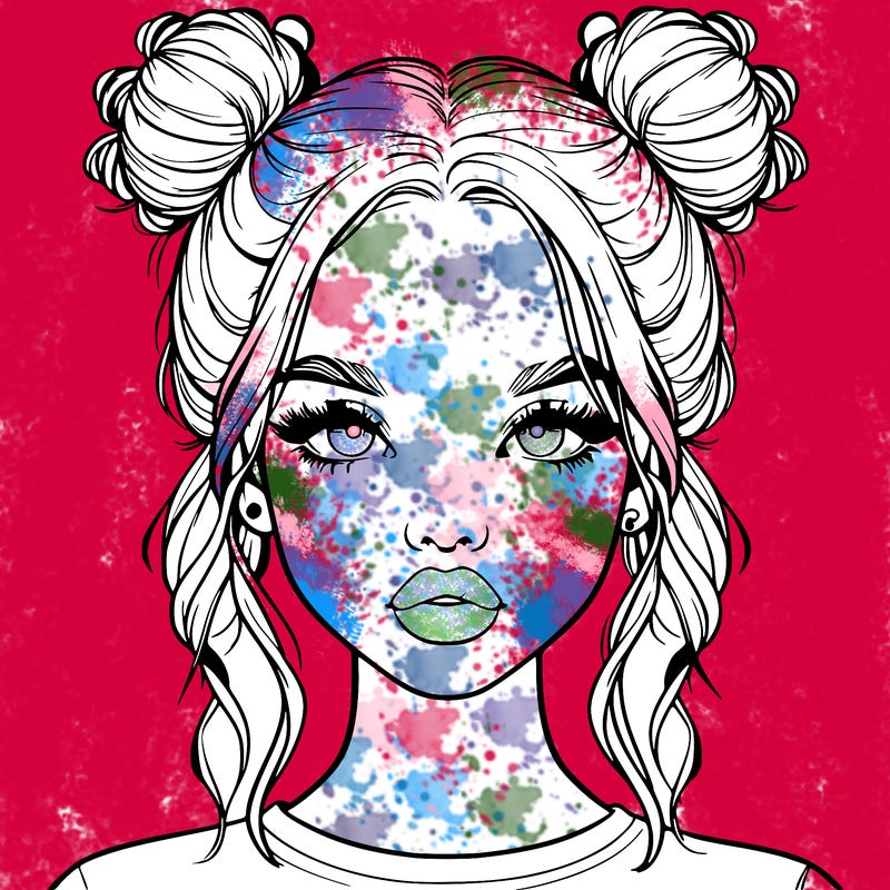 realistic girl with two buns in hair and lips