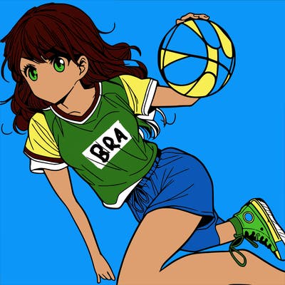 teen manga girl playing basketball