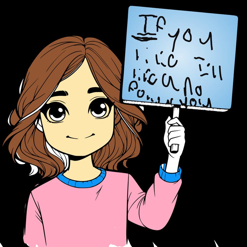 realistic girl holding up a sign