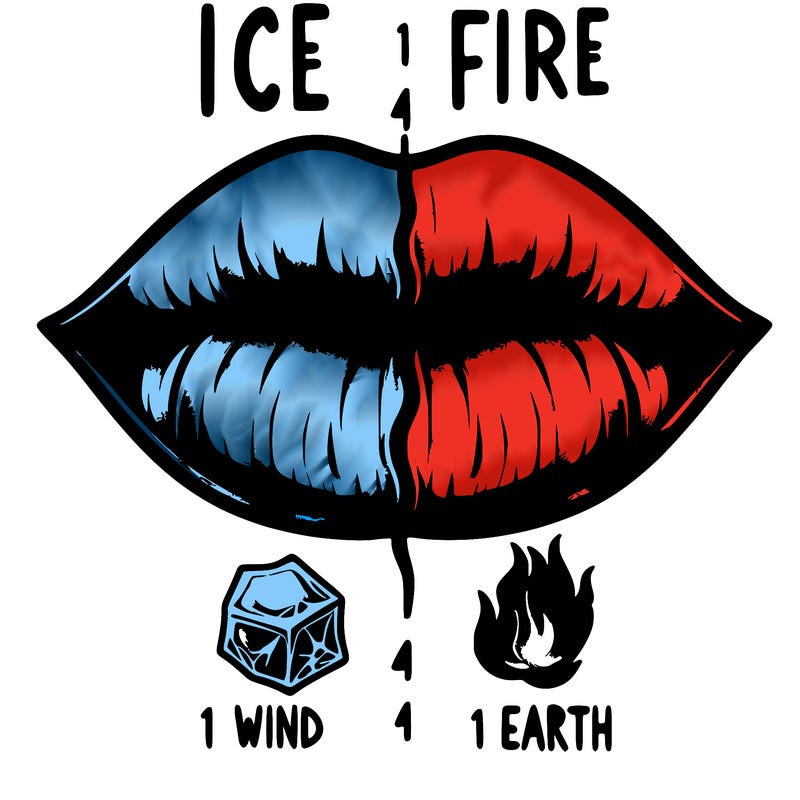 realistic lip split in fourth . 1 fourth ice 1 fire 1wind 1 earth