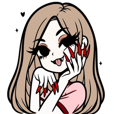 a girl with long nails and fangs