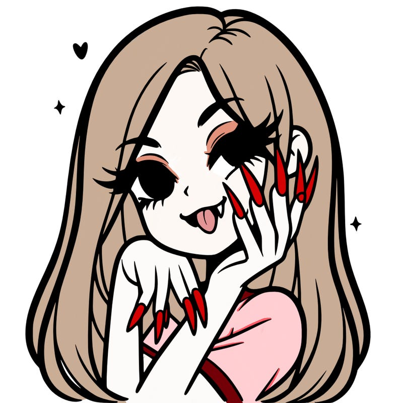 a girl with long nails and fangs