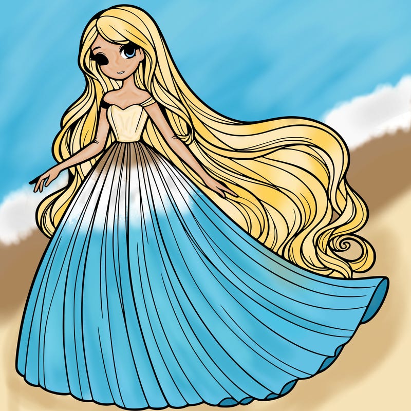 one realistic girl with super long flowing dress