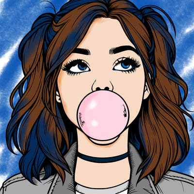 realististic girl blowing bubble -gum