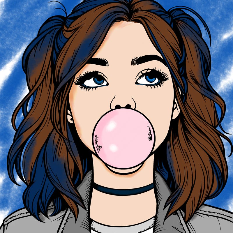 realististic girl blowing bubble -gum