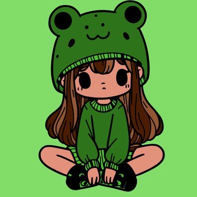 a girl wearing a frog hat and some frog socks