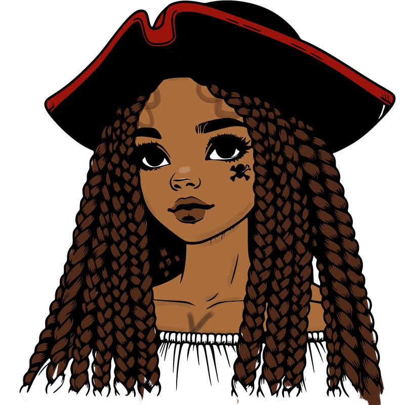 realistic girl with box braids and i realistic pirate hat