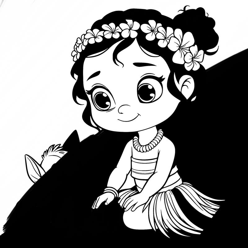 a litte hawain girl with a small animal by her side realistic