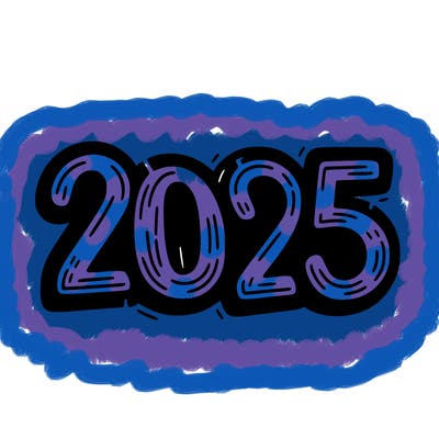 one line scrawled numbers sketch design “2025”