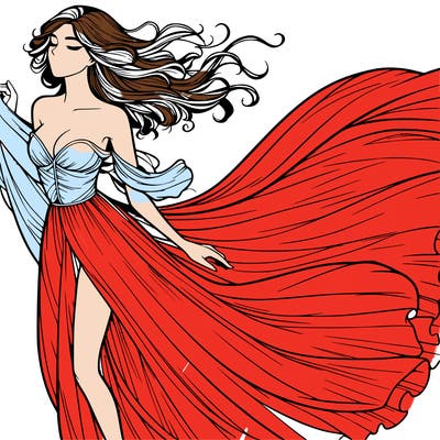 realistic woman in dress flowing the the wind
